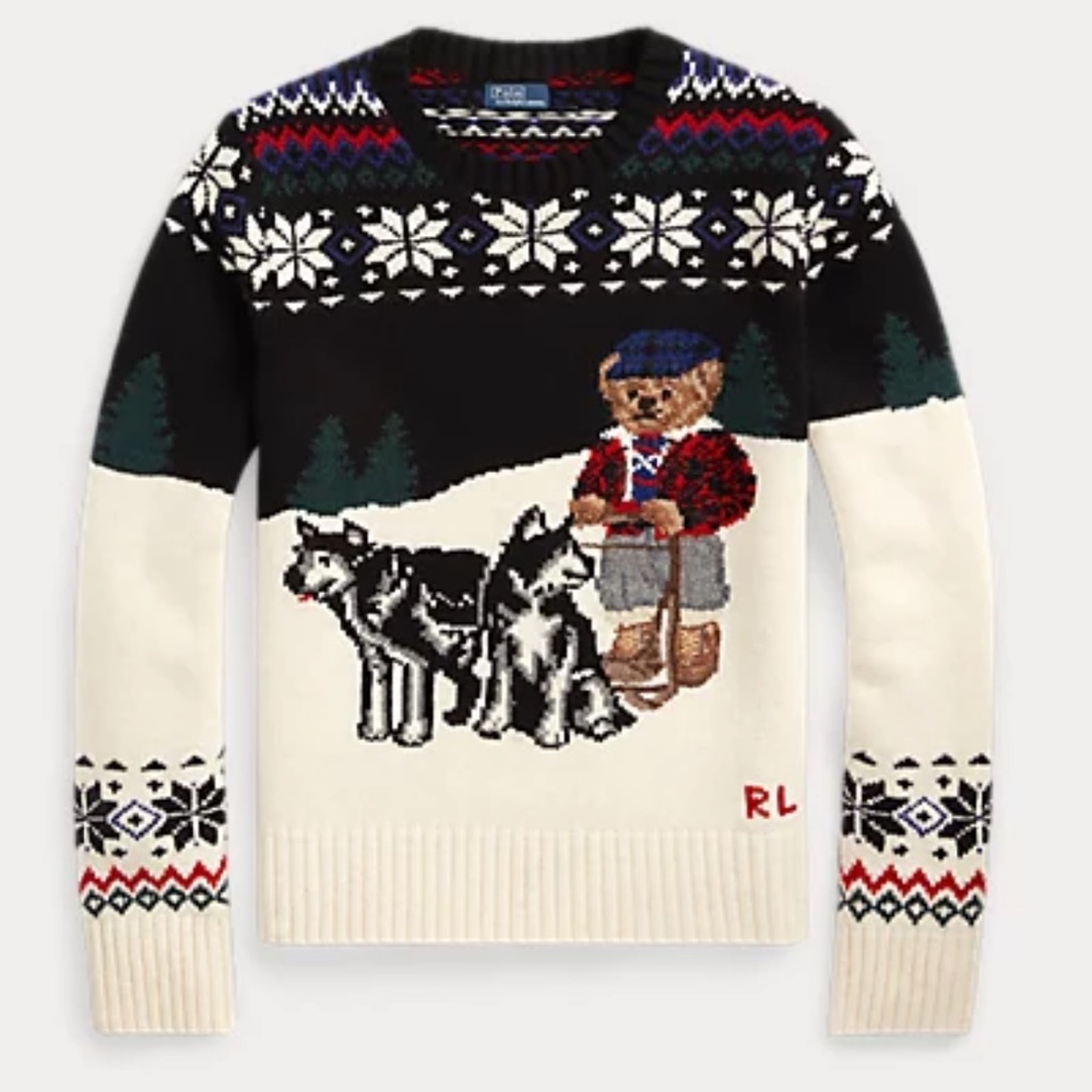 ❌SOLD❌MENS Polo Bear 🧸 Wool-Blend Sweater wolves trees snow